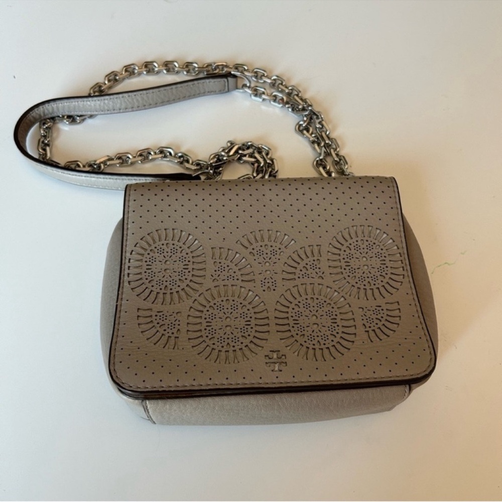 Tory Burch Perforated Leather Crossbody Bag in Gray